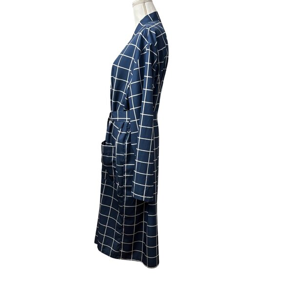 Navy & White Grid Print Long Sleeve Belted Unisex Robe XXL Lightweight By Shein - Picture 2 of 9